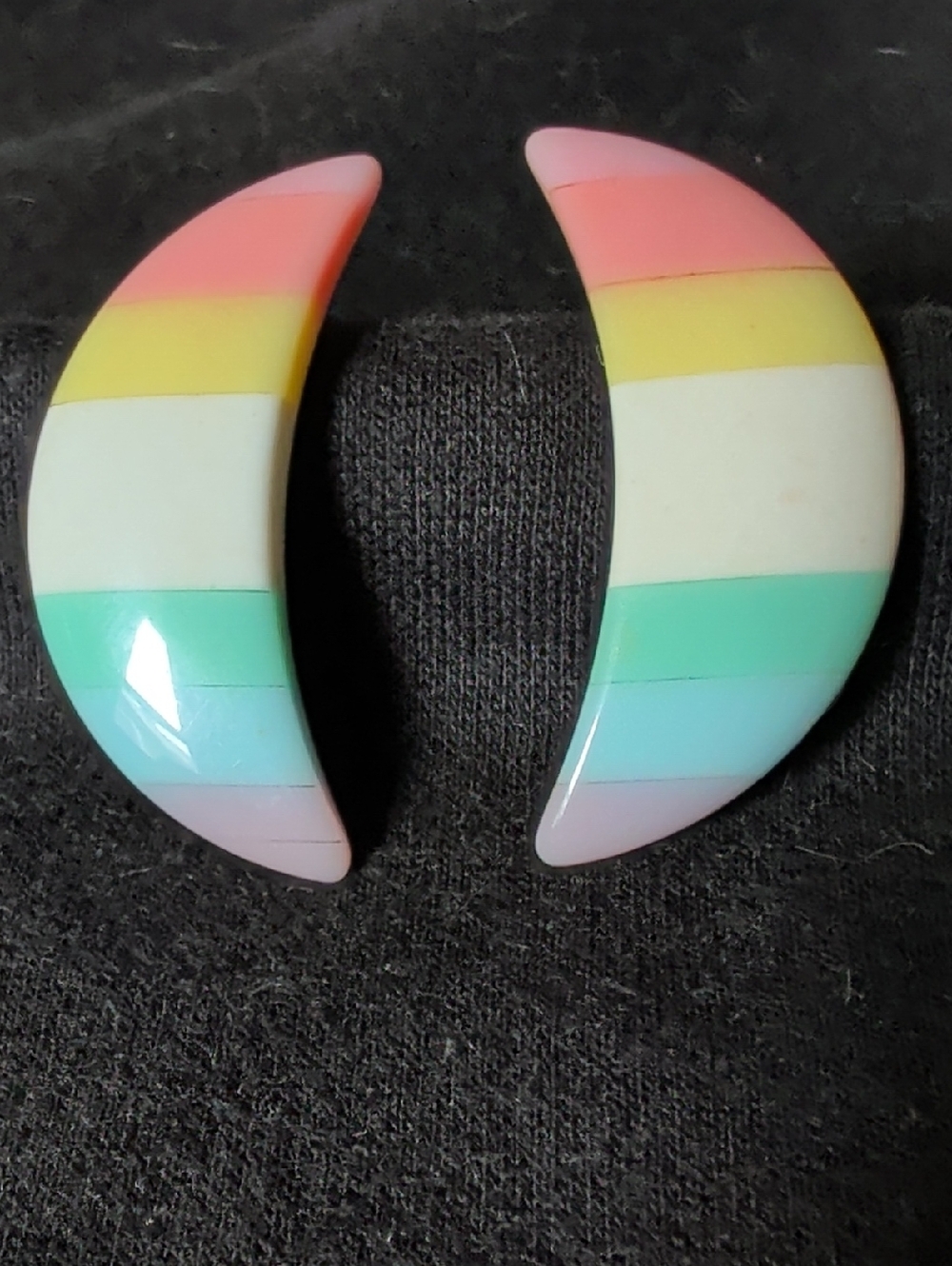 Retro Colorblock Pastel Rainbow Crescent Post Earrings